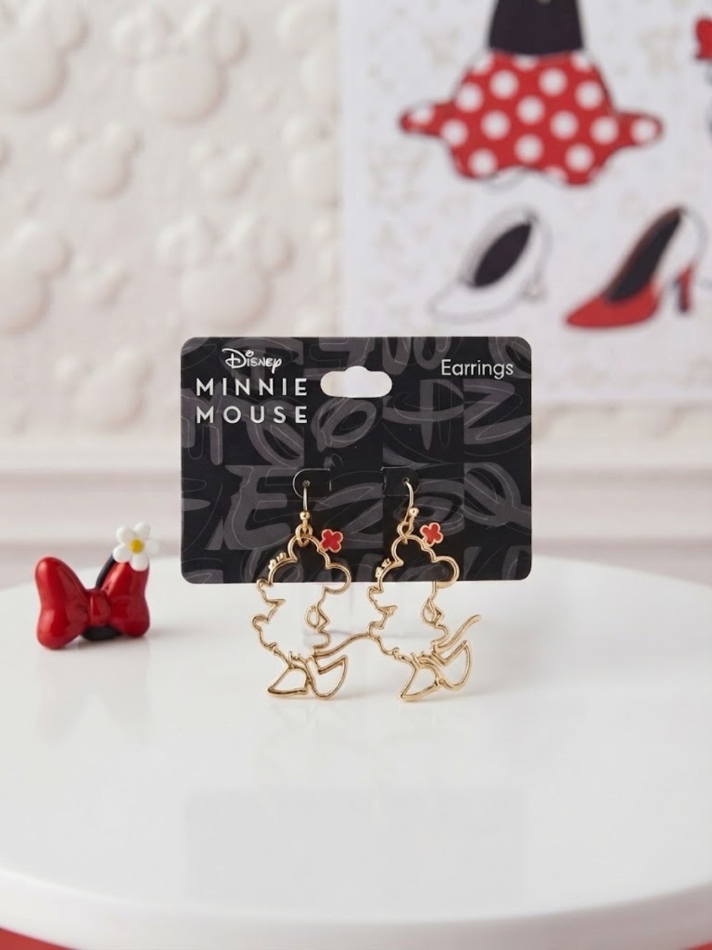 Disney Minnie Mouse Gold Tone Dangle Earrings NWT